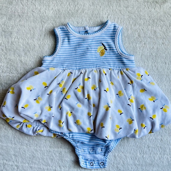 Blue & White with Lemon Print Bubble Dress Onesie - Picture 1 of 1